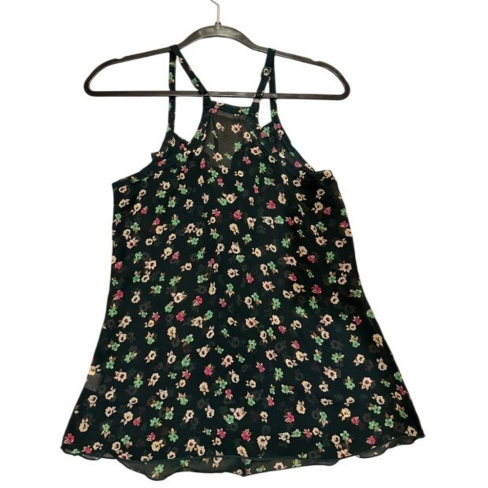 Floral Ruffle Halter Tank Top - dark green - Picture 3 of 3